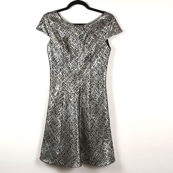 Shoshanna Classically Elegant Metallic Cap Sleeve Bethany Dress Size 8 - Picture 2 of 12